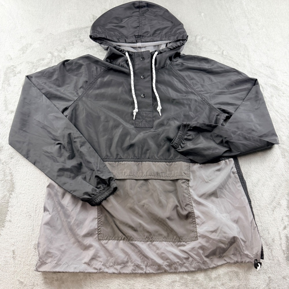 SO Women's Medium Colorblock Anorak Windbreaker Jacket Black Gray